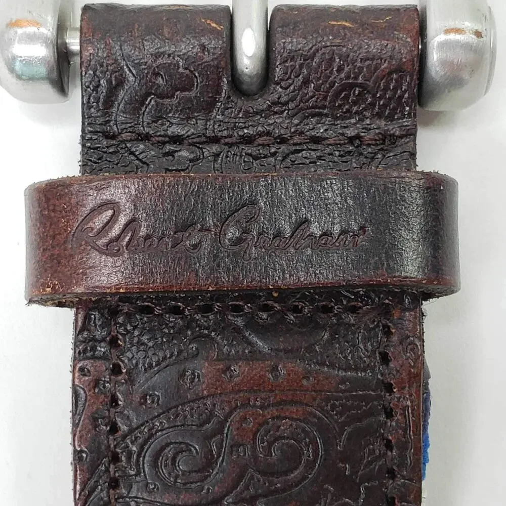 Robert Graham Men's Belt Size XL Braided With Leather Extensions Blue White